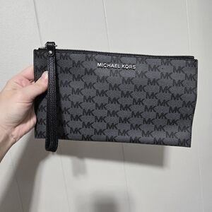 Michael Kors Black and Gray Logo Wristlet